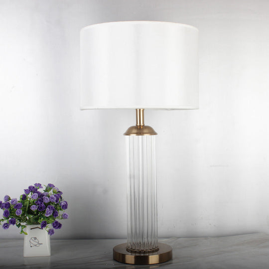 Golden Small Desk Lamp With Hand-Cut Crystal And Contemporary Column Design