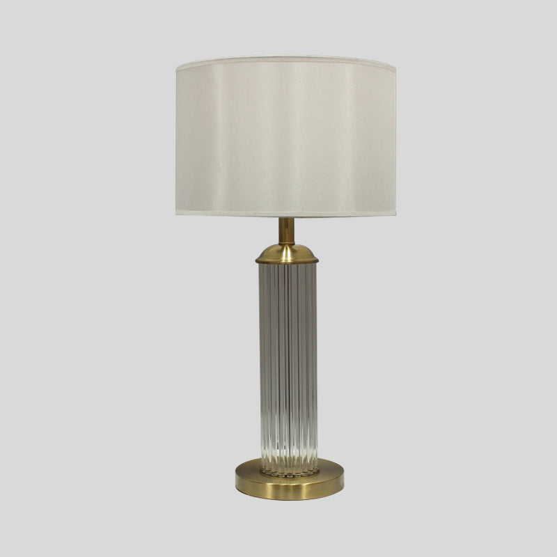 Golden Small Desk Lamp With Hand-Cut Crystal And Contemporary Column Design