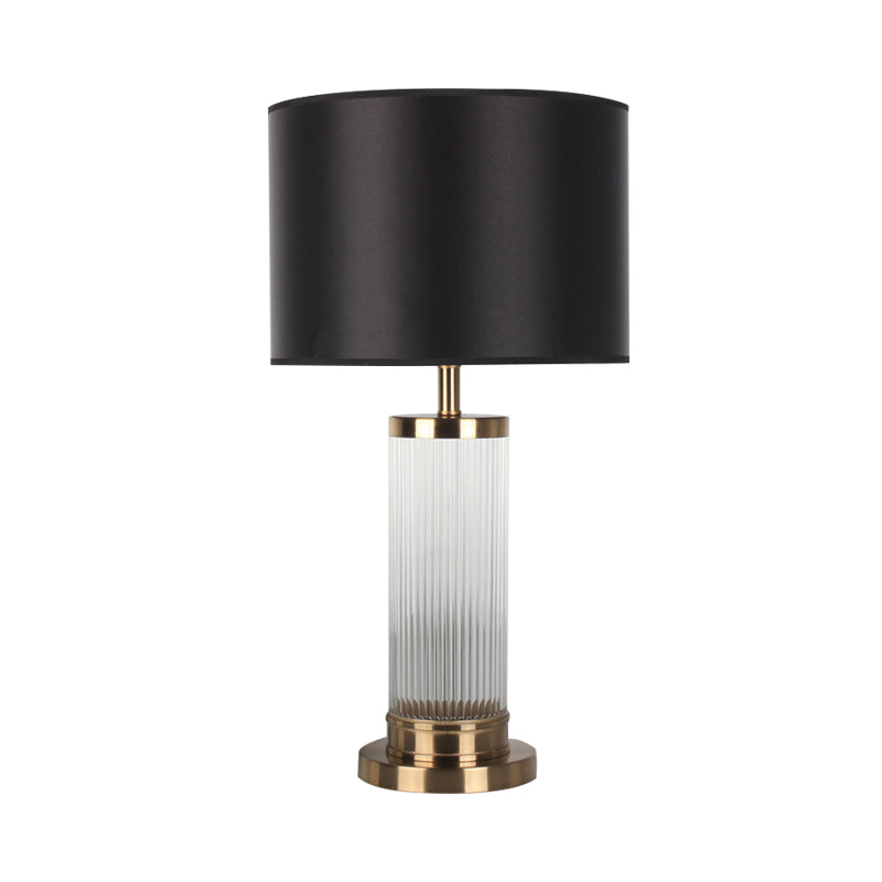 Modern Gold Cylindrical Nightstand Lamp With Hand-Cut Crystal: Ideal For Reading Books