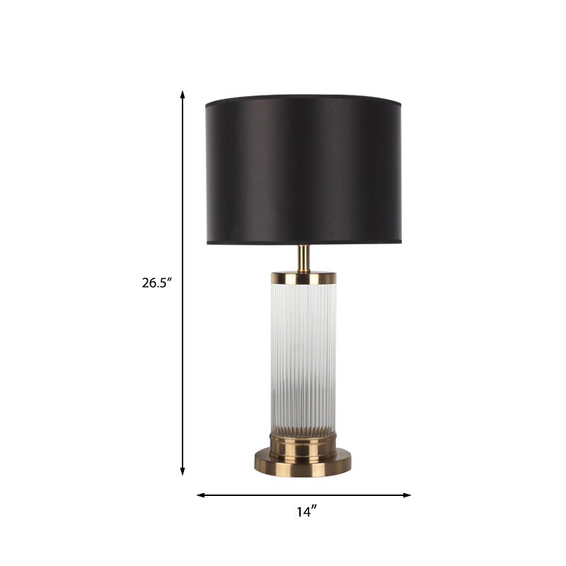 Modern Gold Cylindrical Nightstand Lamp With Hand-Cut Crystal: Ideal For Reading Books