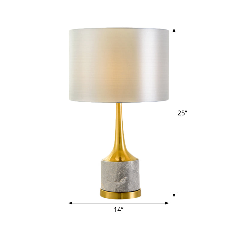 Modern Drum Fabric Nightstand Lamp In White With Marble Base Perfect For Living Room Lighting