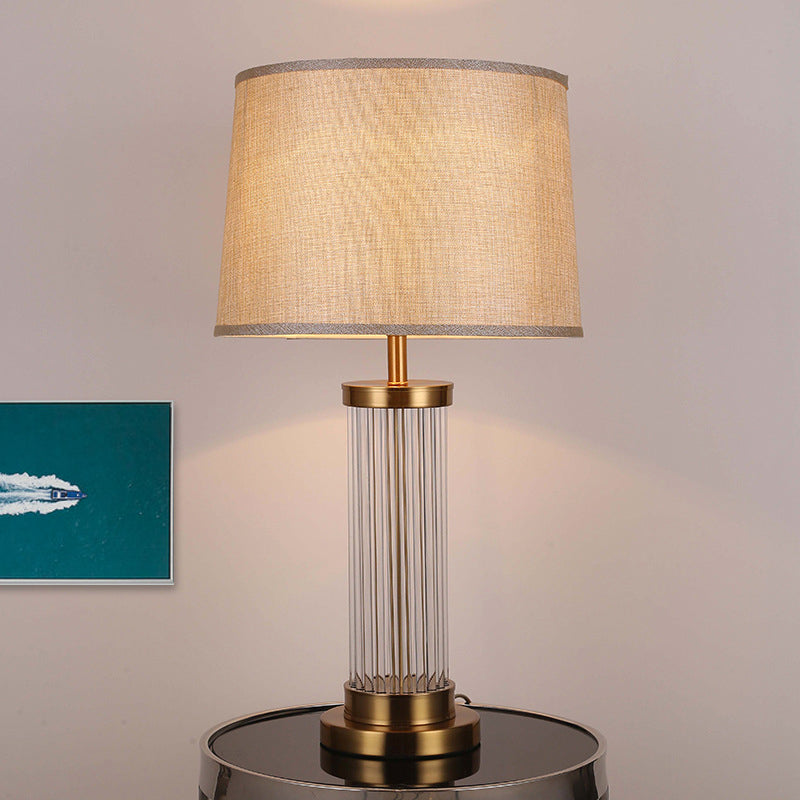 Modern Gold Barrel Shade Table Lamp With Reading Light