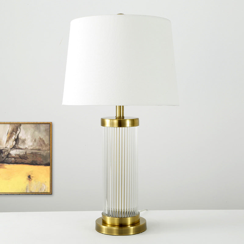 Modern Gold Desk Lamp With Fabric Shade - Flare Design 1 Bulb