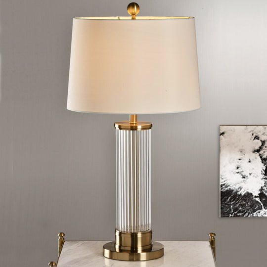 Modernist Gold Desk Lamp With Beveled Crystal Shade - Small 1 Bulb Task Lighting