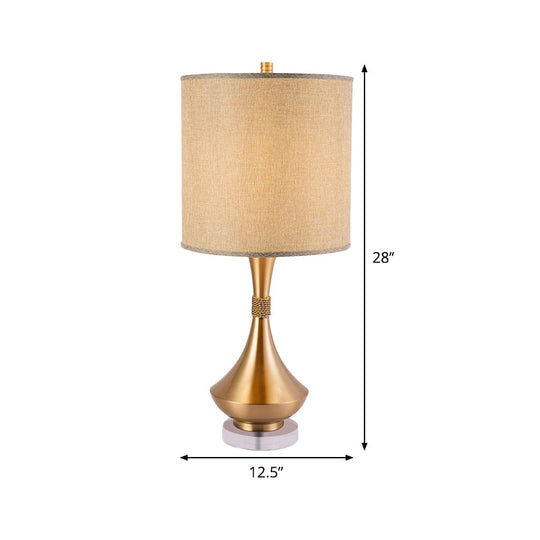 Modern Flaxen Metal Table Lamp For Bedroom Nightstand - Sleek 1-Light Design With Fabric Shade