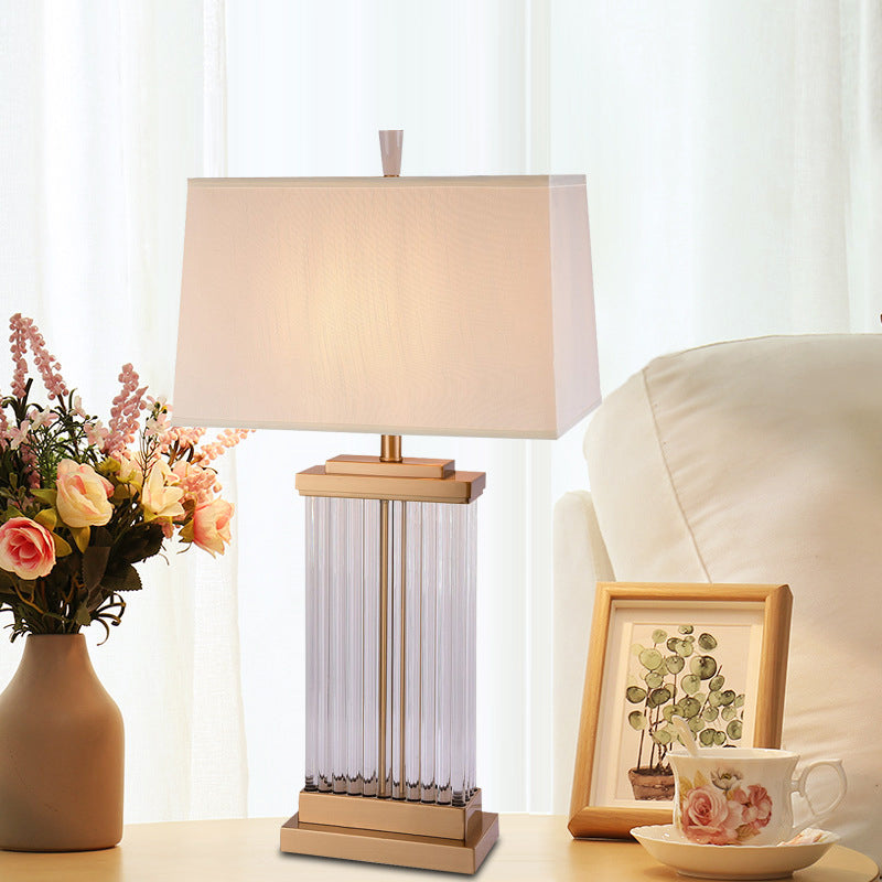 Modern Gold Hand-Cut Crystal Nightstand Lamp With Rectangular Head - Perfect For Reading