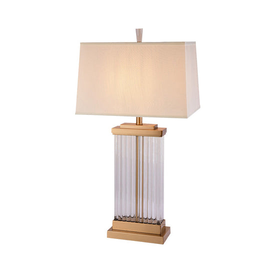 Modern Gold Hand-Cut Crystal Nightstand Lamp With Rectangular Head - Perfect For Reading