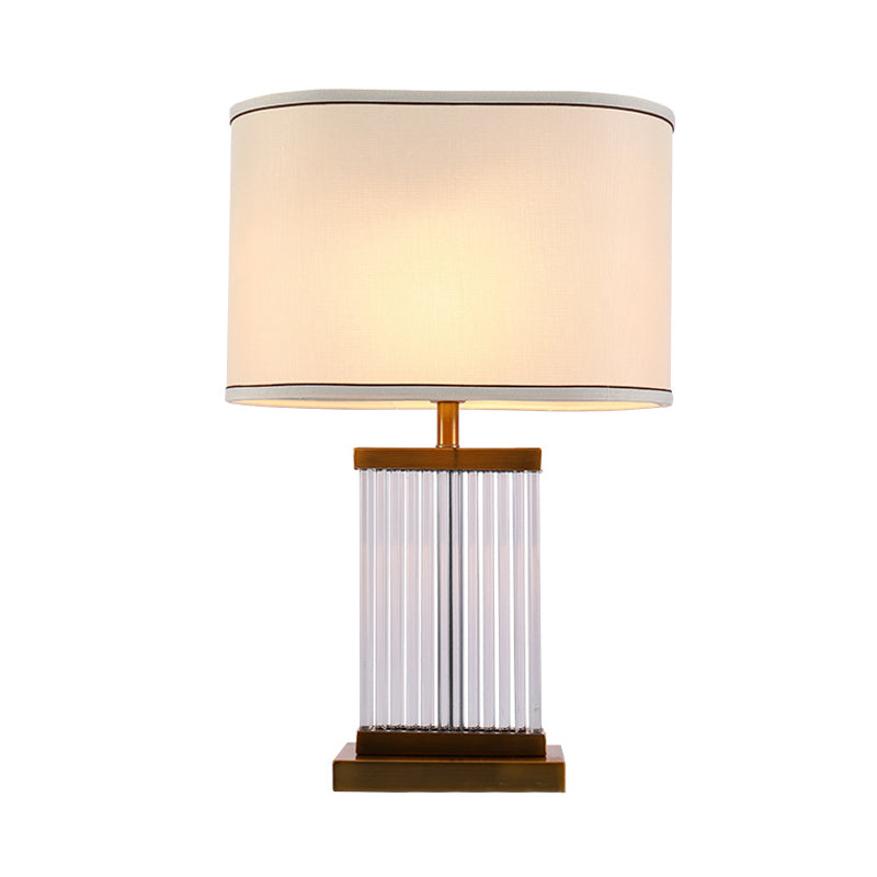 Modern Gold Table Lamp With Beveled Crystal Accent And Fabric Shade