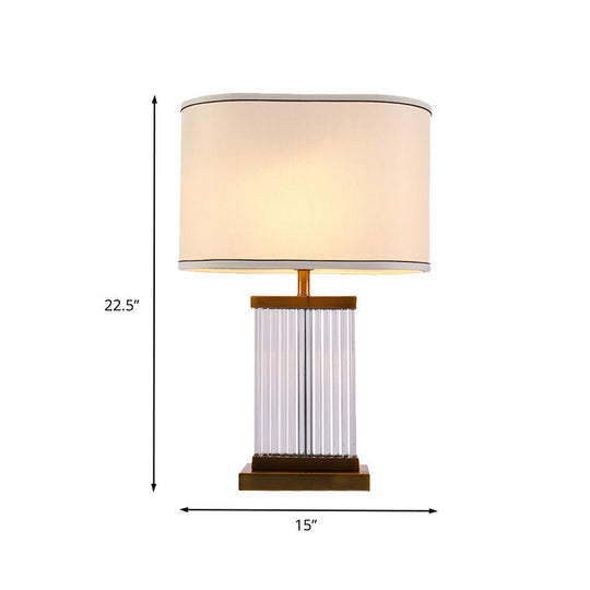 Modern Gold Table Lamp With Beveled Crystal Accent And Fabric Shade