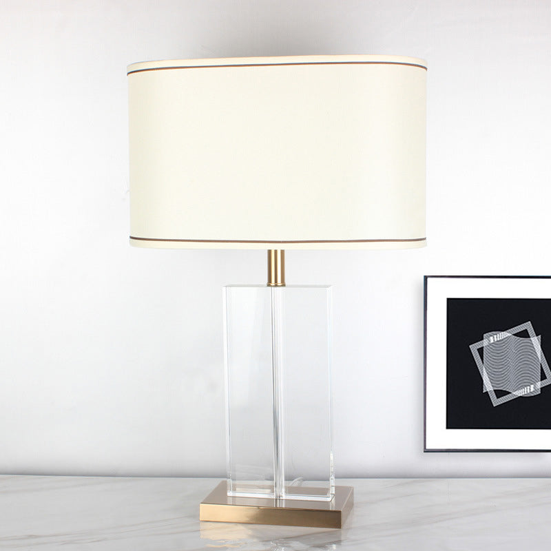 Modern Shaded Fabric Desk Lamp With Gold Finish Clear Crystal Base - 1 Head