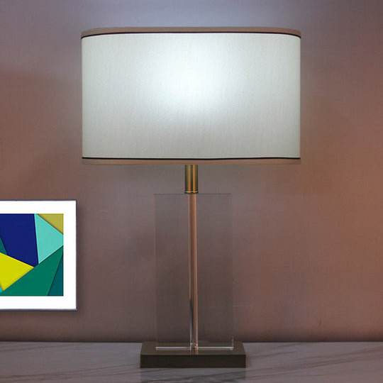 Modern Shaded Fabric Desk Lamp With Gold Finish Clear Crystal Base - 1 Head