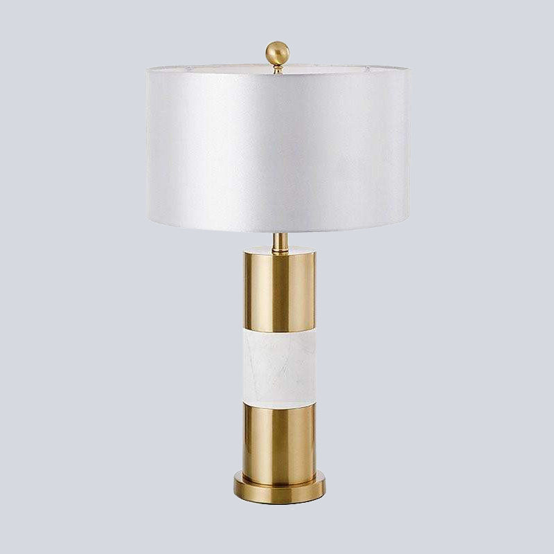 Minimalist White Metal Table Lamp With Fabric Shade - Bedroom Nightstand Lighting