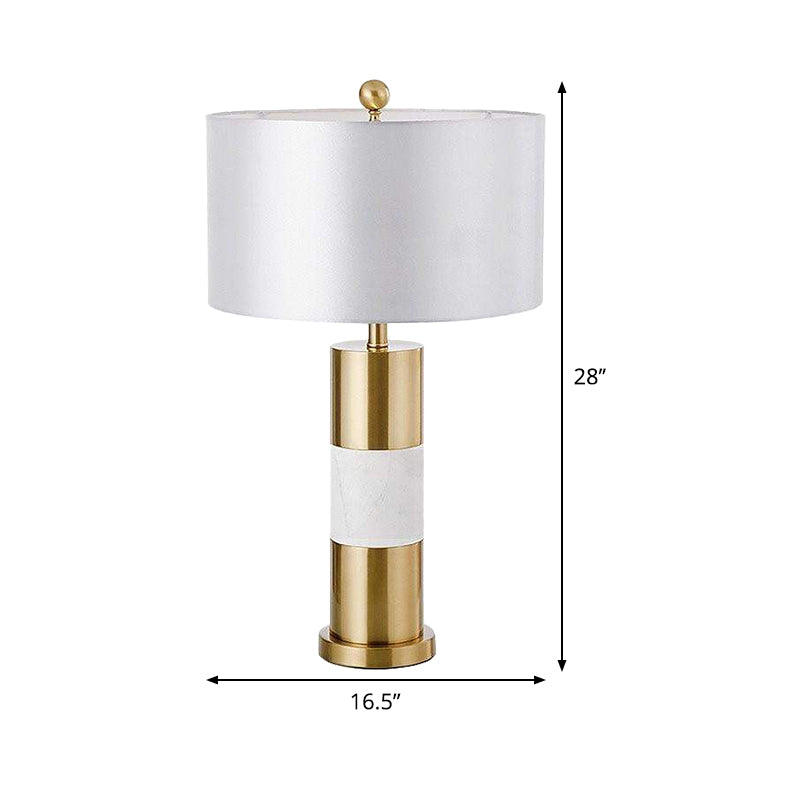 Minimalist White Metal Table Lamp With Fabric Shade - Bedroom Nightstand Lighting