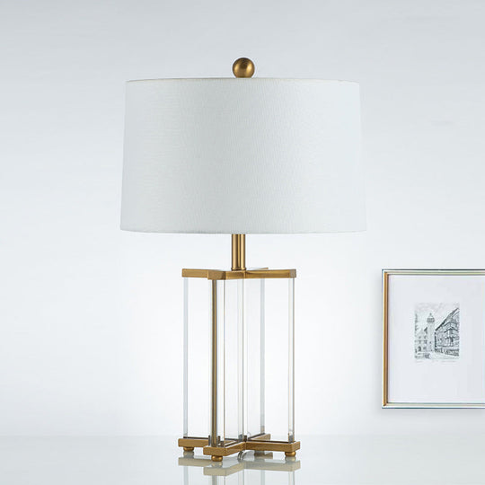 Modern Gold Tapered Drum Nightstand Lamp With Reading Book Light