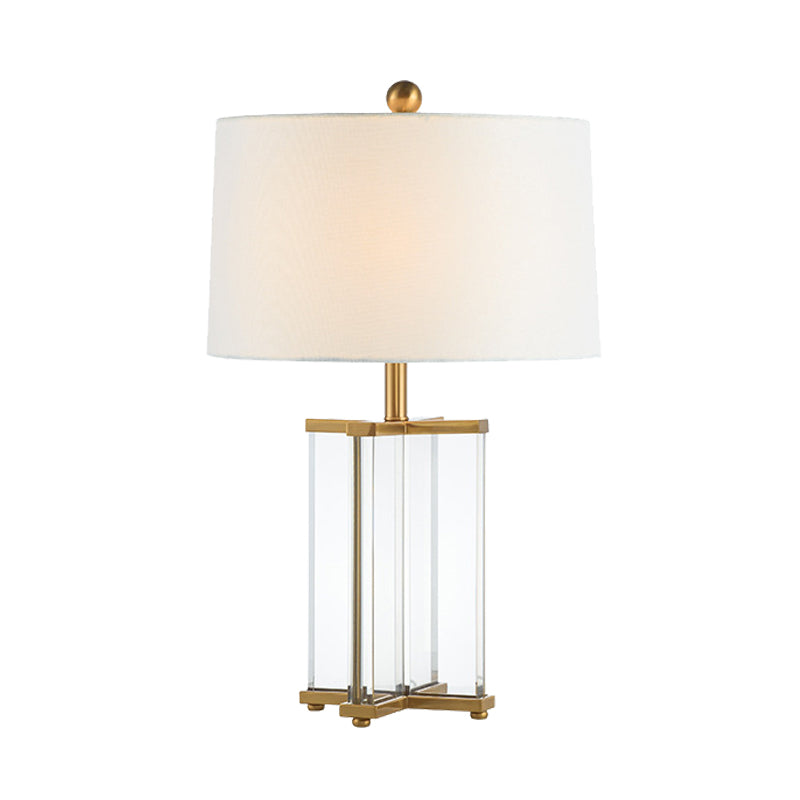 Modern Gold Tapered Drum Nightstand Lamp With Reading Book Light