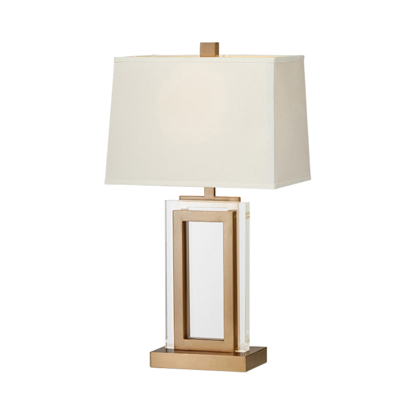 Modern Gold Fabric Desk Lamp - Small Bedside Table Light With Trapezoid Shade