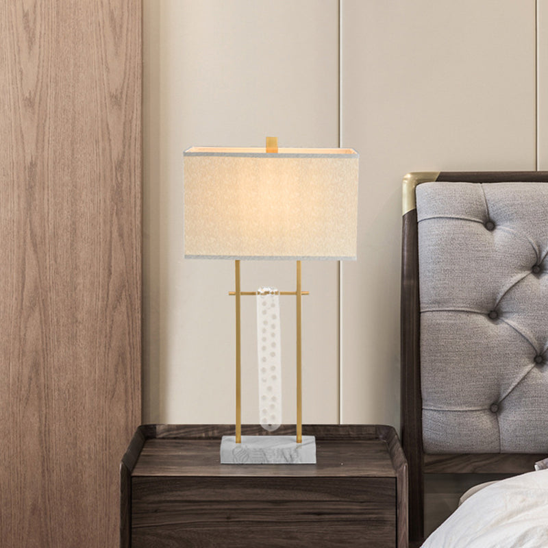 Modern Gold Reading Lamp: Fabric Rectangle Task Lighting 1 Head With Marble Base