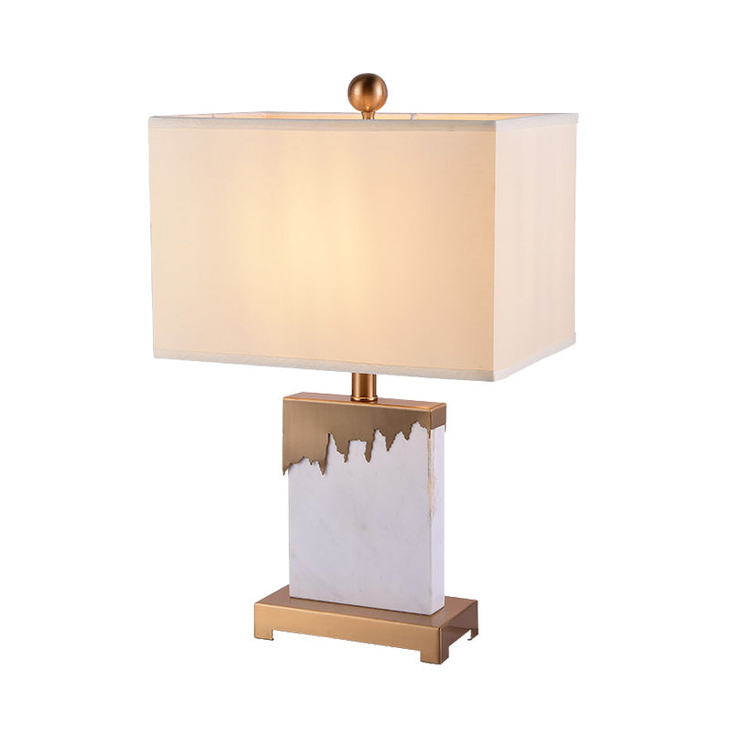 Contemporary Gold Table Lamp With Fabric Shade - Small Rectangle Desk Light