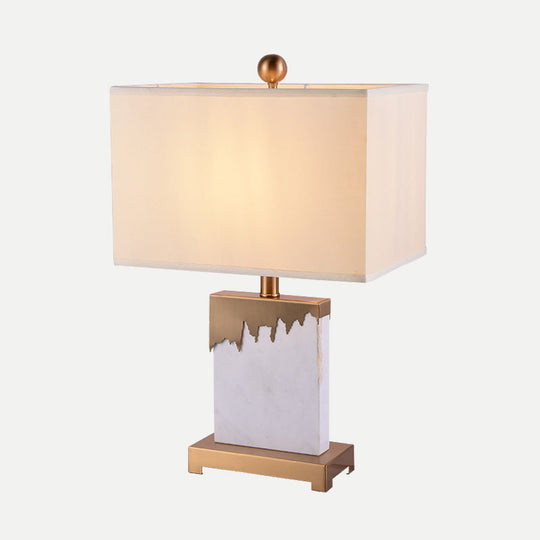 Contemporary Gold Table Lamp With Fabric Shade - Small Rectangle Desk Light