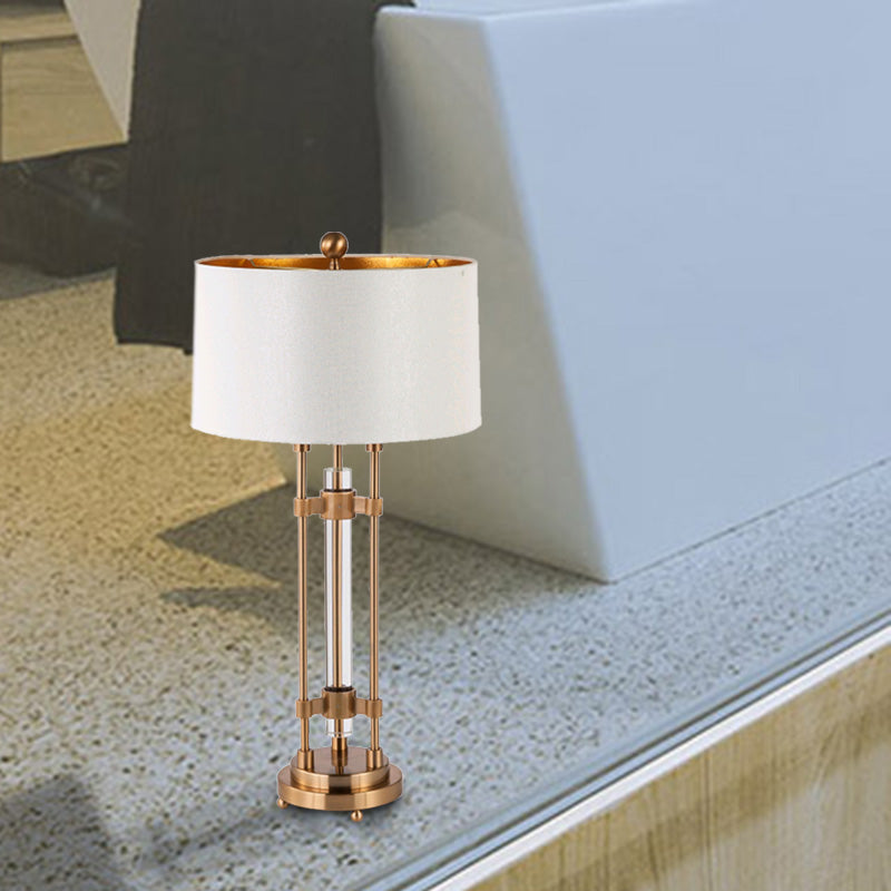 Modern Gold Barrel Desk Lamp With Round Metallic Base