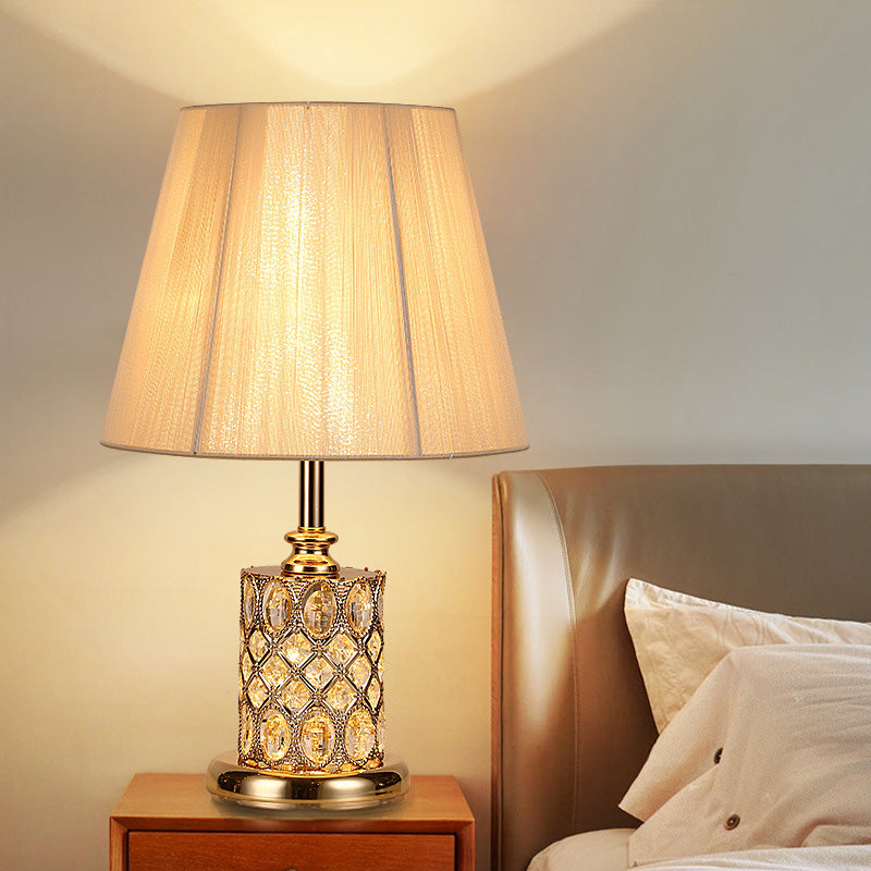 Gold Cylinder Crystal Reading Lamp For Night Table With Faceted Design