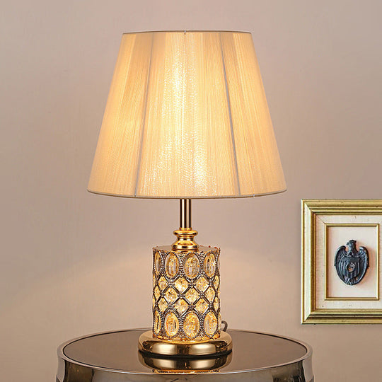 Gold Cylinder Crystal Reading Lamp For Night Table With Faceted Design