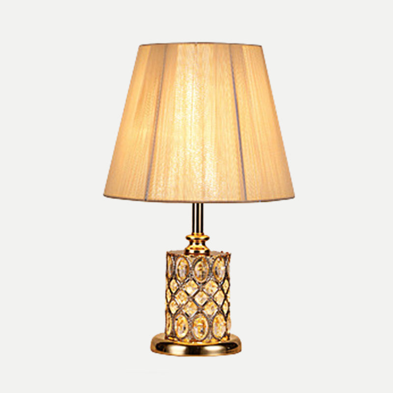 Gold Cylinder Crystal Reading Lamp For Night Table With Faceted Design