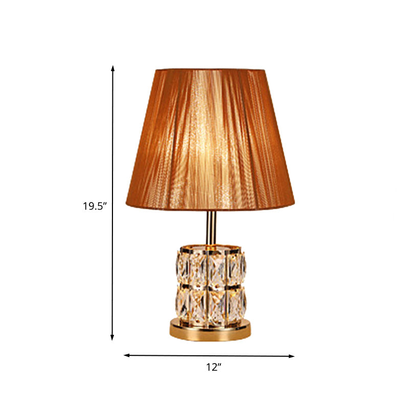 Modernism Fabric Desk Light With Hand-Cut Crystal In Gold - 1 Head Night Table Lamp