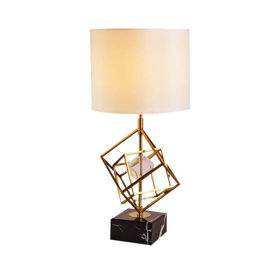 Modern Gold Study Lamp - 1-Head Reading Book Light With Fabric Shade