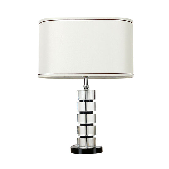 Contemporary Crystal Task Lamp - White Night Table Light With Fabric Shade