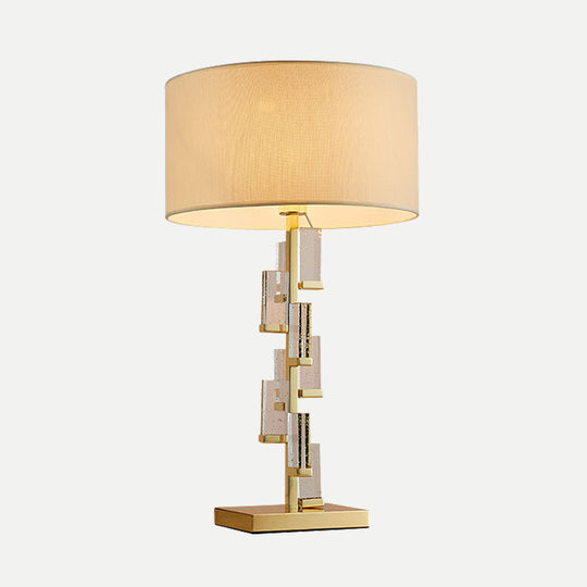 Modern Gold Bedside Lamp With Cylinder Fabric Shade - Stylish Task Lighting