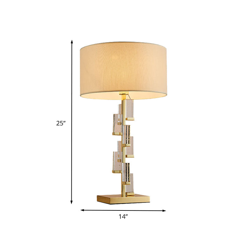 Modern Gold Bedside Lamp With Cylinder Fabric Shade - Stylish Task Lighting