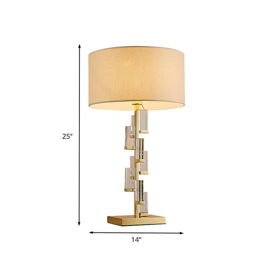 Modern Gold Bedside Lamp With Cylinder Fabric Shade - Stylish Task Lighting