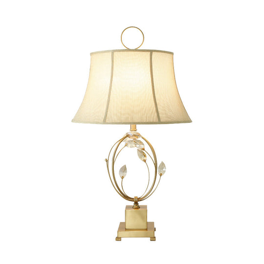 Modern Gold Paneled Bell Table Lamp With Fabric Shade - Small Desk Light