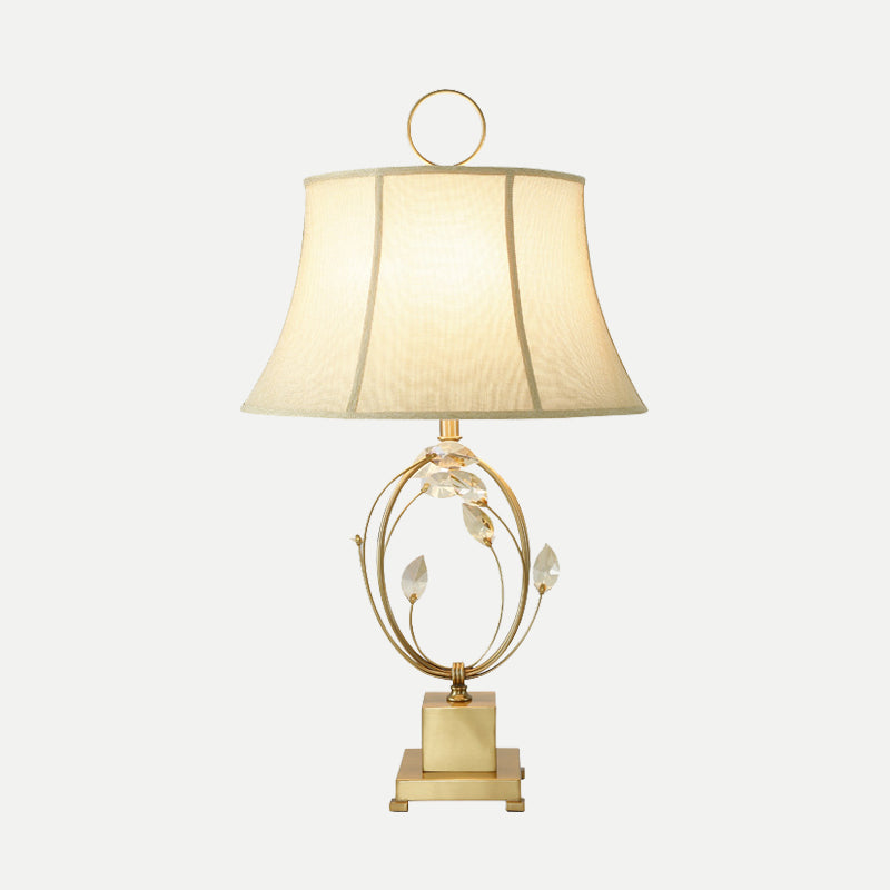 Modern Gold Paneled Bell Table Lamp With Fabric Shade - Small Desk Light