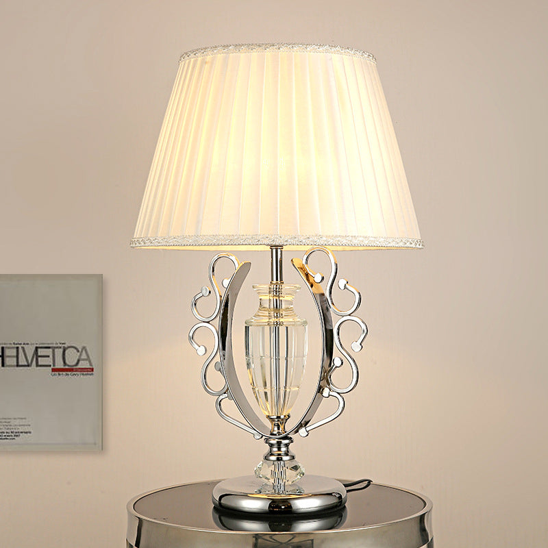 Contemporary Crystal Table Lamp: Hand-Cut Modern Urn Shape Chrome Finish