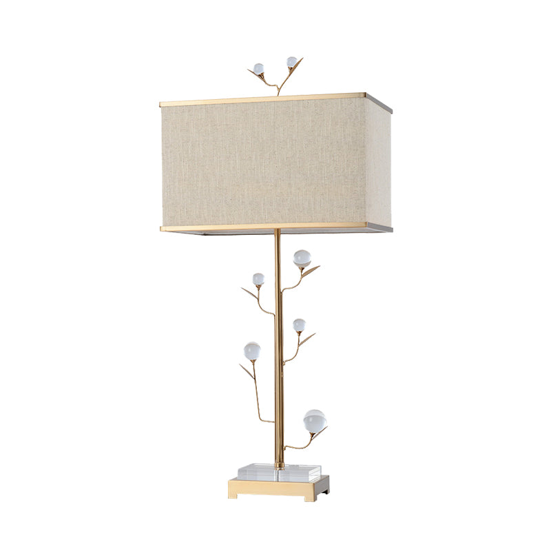 Contemporary Gold Table Lamp - Rectangular Shape Fabric Ideal For Reading 1 Bulb Book Light