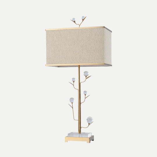 Contemporary Gold Table Lamp - Rectangular Shape Fabric Ideal For Reading 1 Bulb Book Light