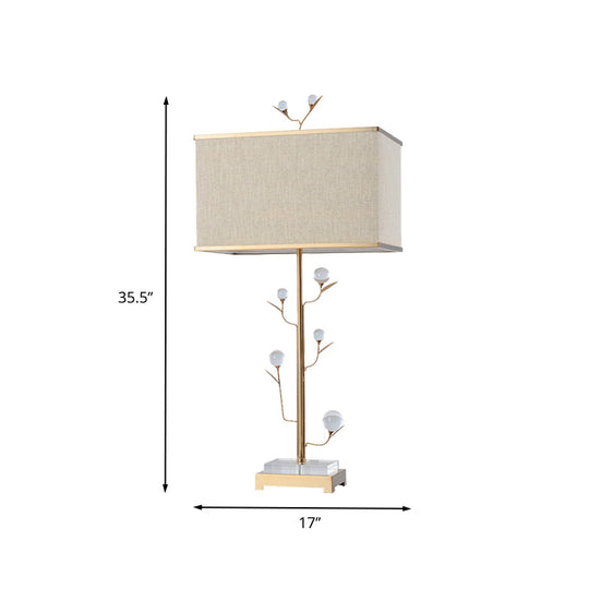 Contemporary Gold Table Lamp - Rectangular Shape Fabric Ideal For Reading 1 Bulb Book Light