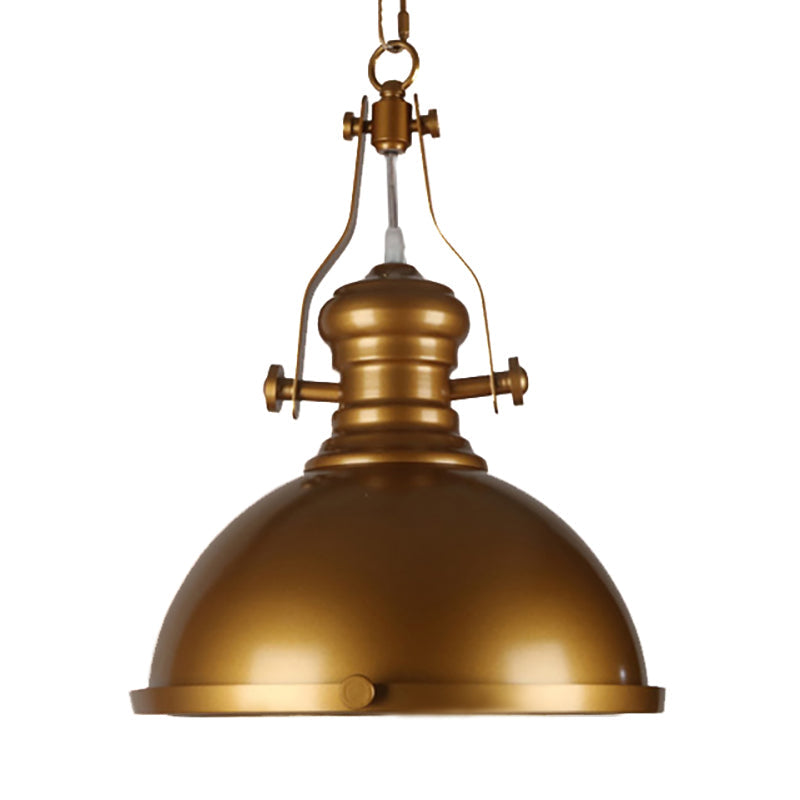 Antique Brass Pendant Light with Frosted Diffuser - Vintage Style Metal Dome Shade, 1-Light Hanging Lamp