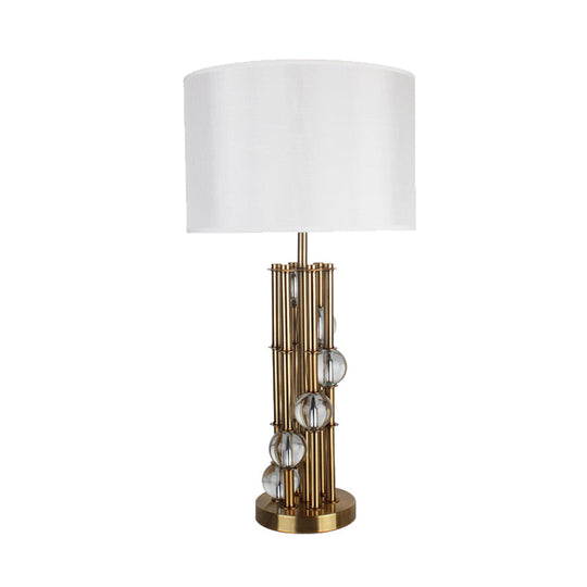 Modern Gold Nightstand Lamp: Straight Sided Shade Reading Light Fabric 1 Bulb