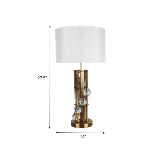 Modern Gold Nightstand Lamp: Straight Sided Shade Reading Light Fabric 1 Bulb