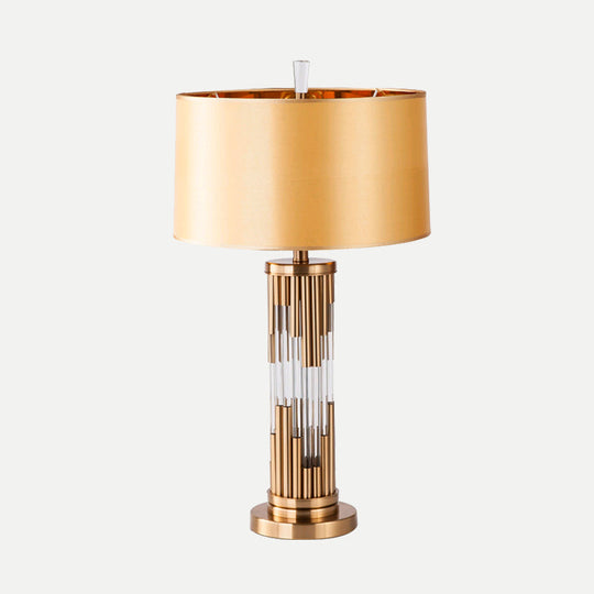 Modern Hand-Cut Crystal Column Desk Lamp With Gold Finish Fabric Shade - 1 Bulb