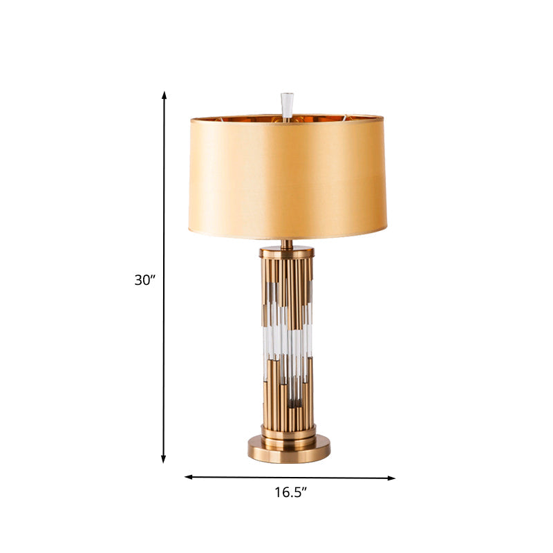 Modern Hand-Cut Crystal Column Desk Lamp With Gold Finish Fabric Shade - 1 Bulb