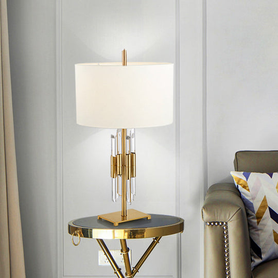 Modern Fabric Cylinder Desk Lamp - White Gold Metal Base