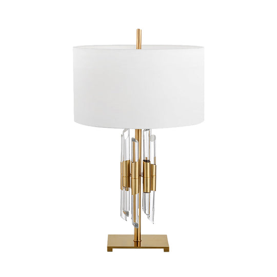 Modern Fabric Cylinder Desk Lamp - White Gold Metal Base