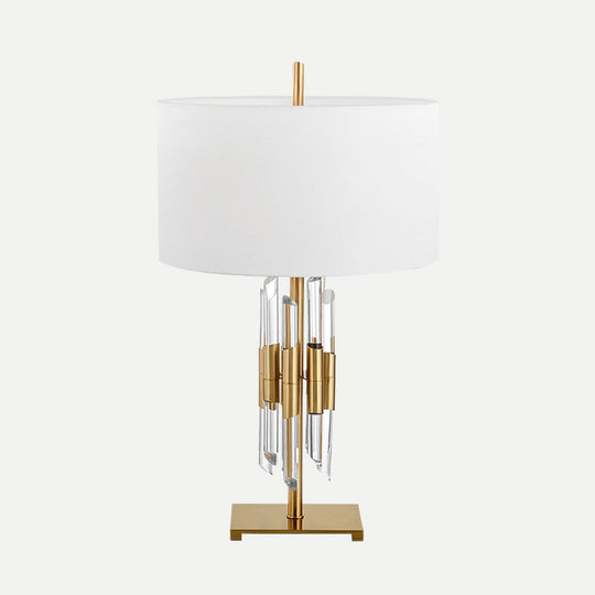 Modern Fabric Cylinder Desk Lamp - White Gold Metal Base