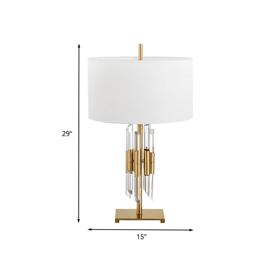 Modern Fabric Cylinder Desk Lamp - White Gold Metal Base