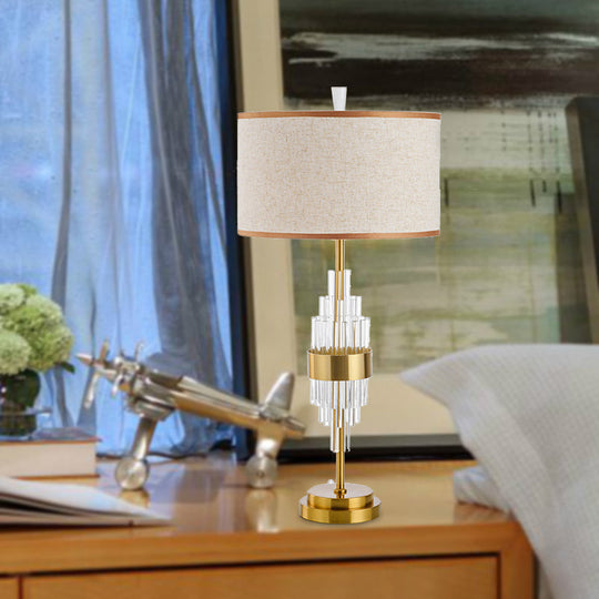 Modernist Gold Desk Lamp: Straight-Sided Shade Small 1-Head Table Light With Fabric