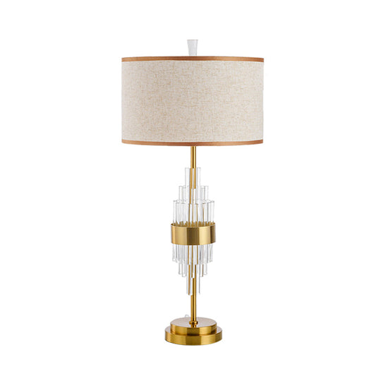 Modernist Gold Desk Lamp: Straight-Sided Shade Small 1-Head Table Light With Fabric